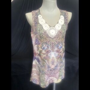 Style & Co. White and Purple Embellished Sleeveless Summer Tank Top